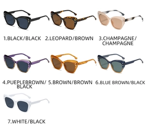 Confronto dettagliato di occhiali da sole cat-eye in sette colori inclusi leopardato e champagne