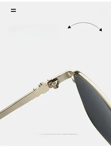 Gros plan sur les charnières en métal doré des lunettes de soleil carrées rétro