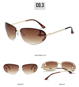 Three angles of rimless gradient brown sunglasses with gold temples and T-shape cutout