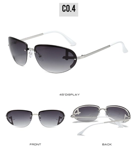 Multi-angle view of silver metal sports sunglasses with grey gradient lenses and cutouts