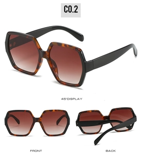 Detailed multi-angle views of oversized hexagonal tortoise shell sunglasses C0.2