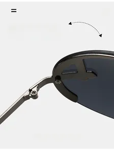 Detail of durable texture hinge on gunmetal sports sunglasses with logo engraving