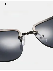 Macro detail of comfortable silicone nose pads on lightweight metal sports sunglasses