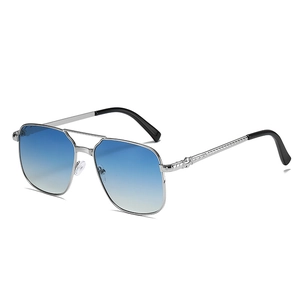 Lunettes de soleil carrées en métal argenté avec verres bleus dégradés et double pont