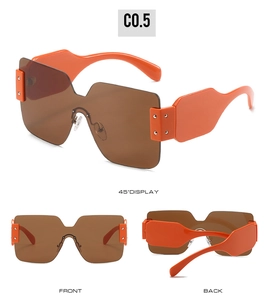 Lunettes de soleil sans monture avec branches orange et verres bruns en plusieurs vues