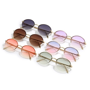 Fashion rimless oval sunglasses with metal frames in six assorted gradient lens colors