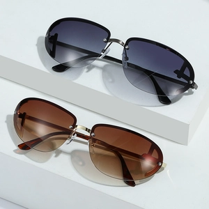 Frameless rimless sport sunglasses with gradient lenses and rivet detailing in 2 colors