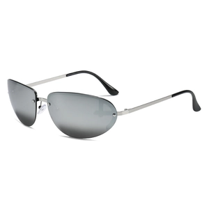 Modern rimless sports sunglasses with gradient grey lenses and silver metal temples