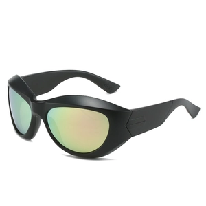 Steampunk oversized sunglasses with matte black frames and colorful mirrored lenses