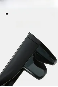 Detail of high-gloss black square frame sunglasses showing smooth edges and lightweight material