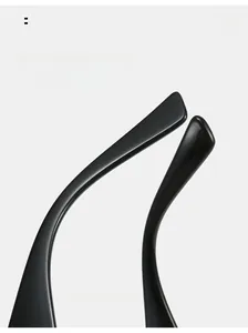 Close-up of the curved temple design on black square sunglasses for comfortable wearing