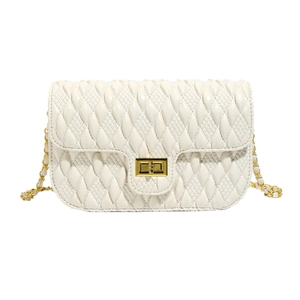 Sac à bandoulière matelassé crème élégant avec chaîne dorée et fermoir métallique