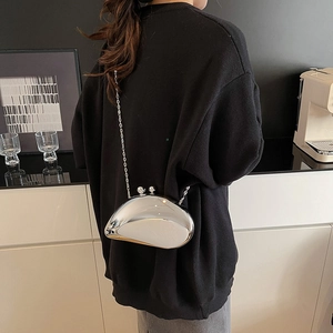 Retro silver mirror acrylic clutch bag with metal chain strap for modern evening looks