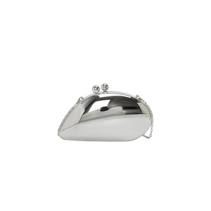 Chic silver acrylic oval evening clutch bag with metallic mirror finish and chain strap