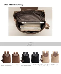 Detail view of corduroy backpack interior capacity showing it holds a tablet and books