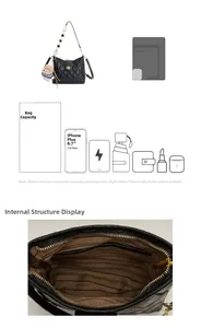Quilted black shoulder bag showing internal capacity for phone, wallet and essentials