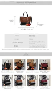 Detailed size chart for suede tote bag with dimensions for large and small versions