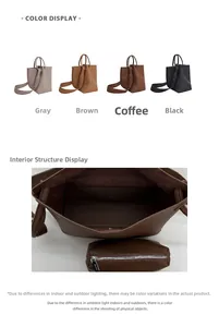 Detail view of large bucket bag in four colors with matching interior zipper pouch