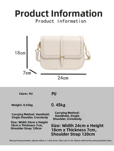 Detailed product dimensions and specs for ivory white PU leather crossbody bag