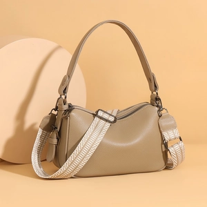 Women Shoulder Crossbody Bag Litchi Grain PU Leather Large Capacity Dual Straps Geometric Woven Strap Minimalist Fashionable