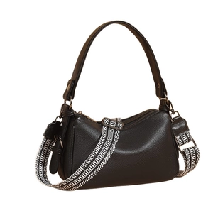 Fashionable black pebbled leather crossbody bag with dual shoulder straps for women