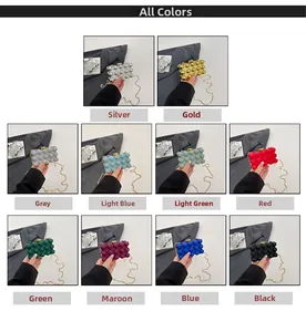 Detail showing variety of acrylic bubble textured box bags with stylish metal chain straps