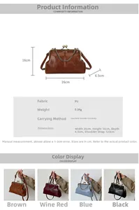 Detailed size chart for the PU leather bucket bag with dimensions and strap length