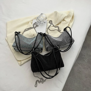 Rhinestone Crossbody Bag For Women Full Sparkly Underarm Shoulder Handbag With Chain Strap Knot Handle
