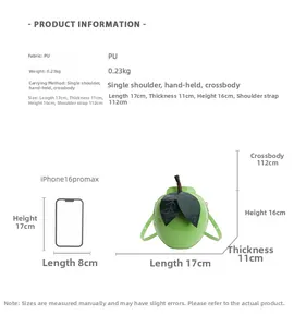Tableau des tailles détaillé du sac pomme verte en similicuir avec comparatif mobile