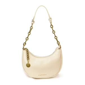 Chic cream hobo bag in textured leather with a chunky gold chain strap for women