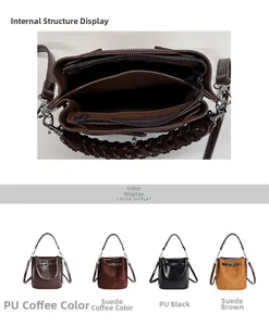 Innenansicht der Damen-Eimertasche mit Fächern und PU-Leder-Materialstruktur