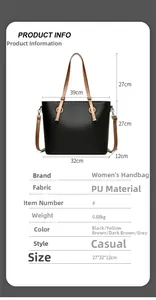 Detailed size chart for black pebble leather tote bag with dimensions 32x27x12 cm
