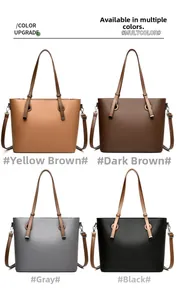Detailed comparison of vintage leather tote bags in yellow brown, dark brown, grey, and black