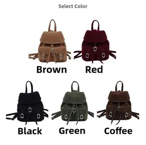 Selection of retro mini backpacks in five matte colors with metallic buckle pockets