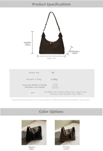 Detailed size and color chart for casual PU leather large capacity shoulder pillow bag