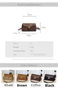 Detail view of the vintage rectangular crossbody bag with a gold buckle and mix of textures