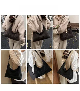 Detailed views of a dark brown hobo bag featuring woven stitch details and gold zipper