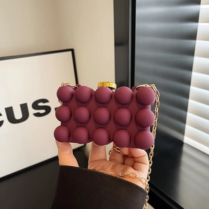 Mini purple acrylic box bag with 3D bubble texture and gold metal chain strap