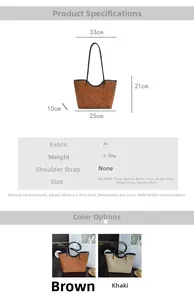 Detailed size chart and parameter specifications for the plaid PU leather tote bag