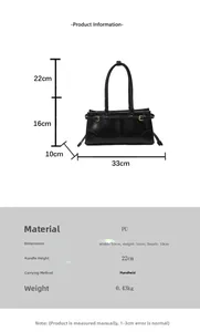 Detailed size specifications for the vintage black PU leather baguette handbag