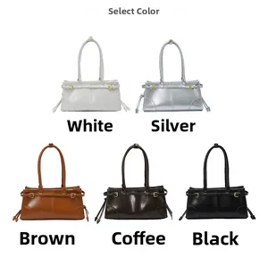Selection of retro glossy underarm bags in white, silver, brown, coffee, and black tones