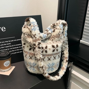 Furry winter shoulder bag with snowflake pattern and plush soft texture for women