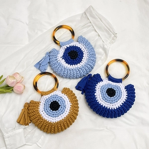 Sac À Main En Tricot Evil Eye Avec Poignées En Résine Et Glands Sac Crochet Bohème Pour Femmes
