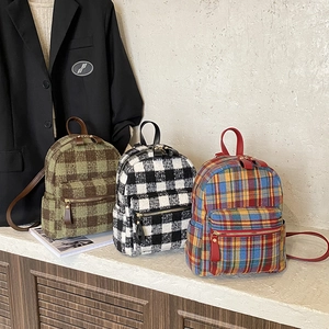 Mini Zaino Da Donna A Quadri Retro In Lana Con Finiture In Pelle PU Per Viaggi Quotidiani Moda Stile Coreano