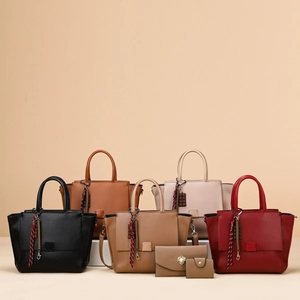 Women PU Litchi Texture Large Capacity Tote Bag Western Retro Commuter Crossbody Shoulder Bag With Detachable Strap Handbag