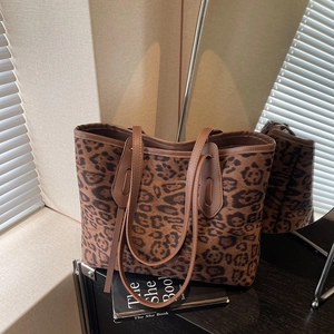 Large leopard print tote bag with brown leather handles for women stylish commute