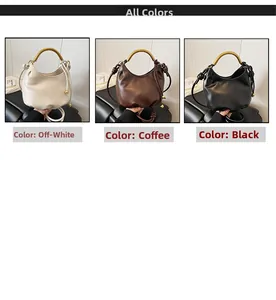 Detailed view of cloud tote bag in off-white, coffee, and black with metal handles