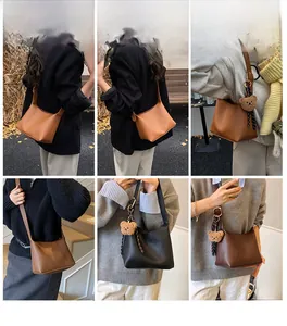 Litchi pattern crossbody bag shown on models in various casual outdoor street settings