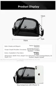 Especificaciones detalladas de tamaño del bolso bandolera negro de 19x13x7 cm