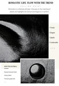 Primer plano detallado de la textura de cuero negro brillante y botón decorativo